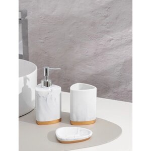 Набор аксессуаров для ванной комнаты «Мрамор», 3 предмета (мыльница, дозатор 230 мл, стакан)