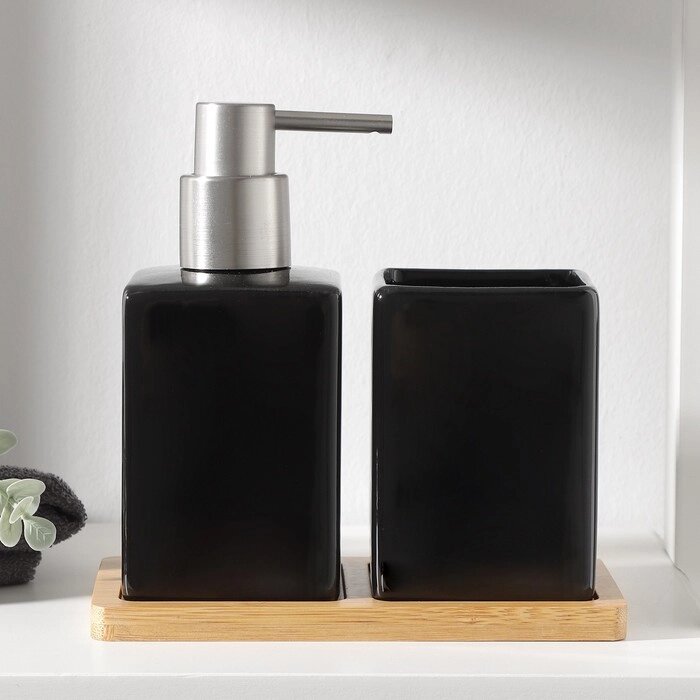 Набор аксессуаров для ванной комнаты SAVANNA Square, 3 предмета (дозатор для мыла, стакан, подставка), цвет чёрный от компании Интернет - магазин Flap - фото 1