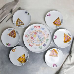 Набор блюд фарфоровый «Пицца», 7 предметов: 1 шт d=30 см, 6 шт d=20 см, рисунок МИКС