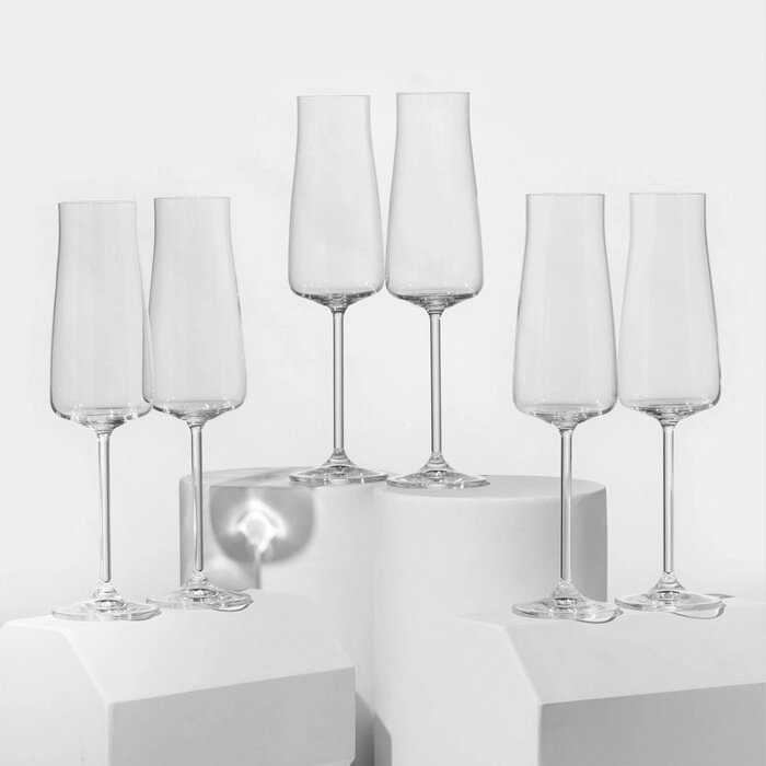 Набор бокалов для шампанского Alex, стеклянный, 210 мл, 6 шт от компании Интернет - магазин Flap - фото 1