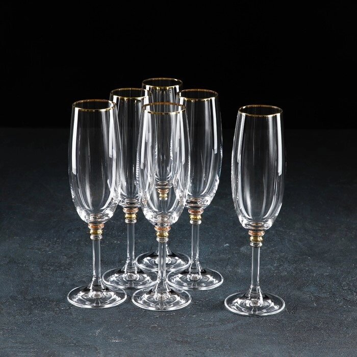 Набор бокалов для шампанского Bohemia Crystal «Оливия», 190 мл, 6 шт от компании Интернет - магазин Flap - фото 1