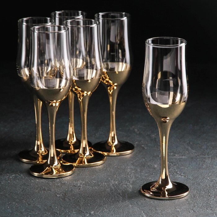 Набор бокалов для шампанского «Поло», 200 мл, 6 шт, цвет золотой от компании Интернет - магазин Flap - фото 1