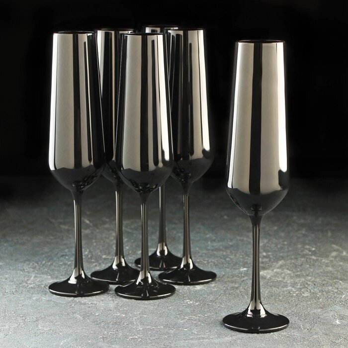 Набор бокалов для шампанского «Сандра», 200 мл, 6 шт, цвет чёрный от компании Интернет - магазин Flap - фото 1