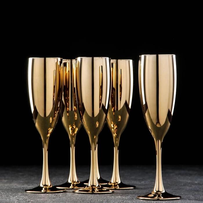 Набор бокалов для шампанского «Золото», 170 мл, 6 шт, цвет золотой от компании Интернет - магазин Flap - фото 1
