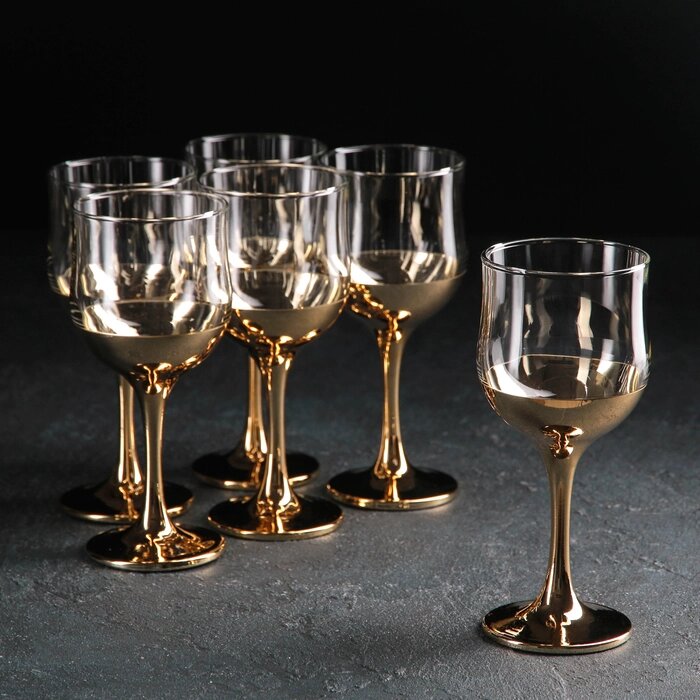 Набор бокалов для вина «Поло», 250 мл, 6 шт, цвет золотой от компании Интернет - магазин Flap - фото 1
