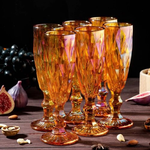 Набор бокалов из стекла для шампанского Magistro «Круиз», 160 мл, 720 см, 6 шт, цвет янтарный