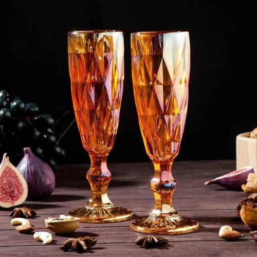 Набор бокалов стеклянных для шампанского Magistro «Круиз», 160 мл, 720 см, 2 шт, цвет янтарный