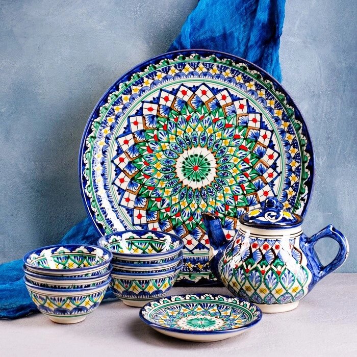 Набор чайный 9 предметов Риштанская Керамика (Чайник 0,8л, пиалы- 0,2) от компании Интернет - магазин Flap - фото 1