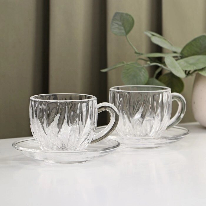 Набор чайный из стекла «Блаженство», 4 предмета: 2 чашки 150 мл, 2 блюдца d=12 см от компании Интернет - магазин Flap - фото 1