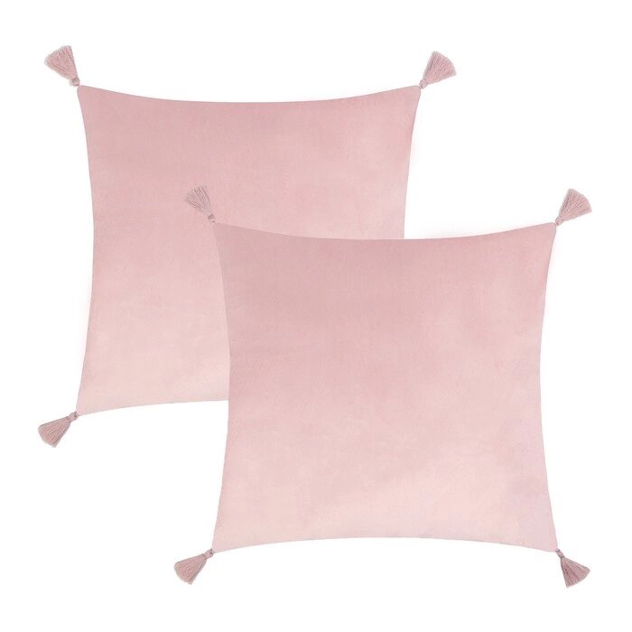 Набор декоративных наволочек Этель с кисточками, цвет розовый, 45х45 см - 2 шт, полиэстер, велюр от компании Интернет - магазин Flap - фото 1