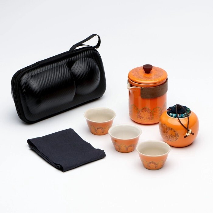 Набор для чайной церемонии 5 предметов, на 3 персоны, чашка 46 мл, чайник 250 мл, оранжевый от компании Интернет - магазин Flap - фото 1