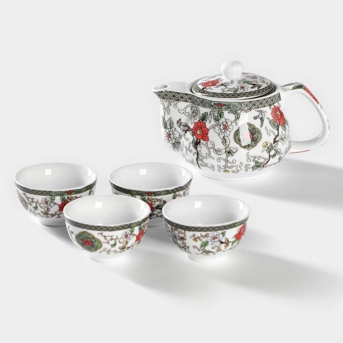 Набор для чайной церемонии керамический «Цветение», 5 предметов: 4 пиалы 30 мл, чайник 200 мл от компании Интернет - магазин Flap - фото 1