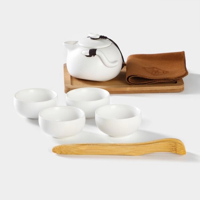 Набор для чайной церемонии керамический «Тясицу», 8 предметов: 4 пиалы 50 мл, чайник 120 мл, салфетка, щипцы, от компании Интернет - магазин Flap - фото 1