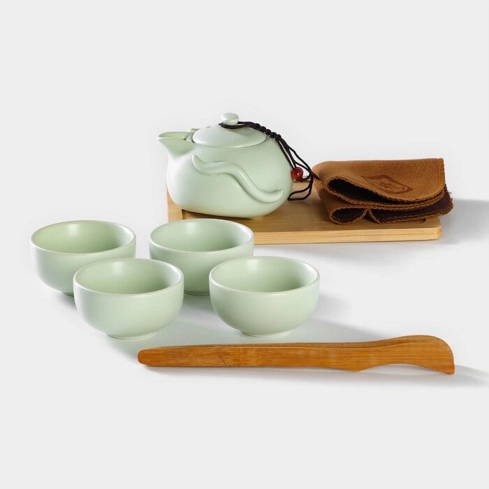 Набор для чайной церемонии керамический «Тясицу», 8 предметов: чайник 120 мл, 4 пиалы 50 мл, салфетка, щипцы, подставка от компании Интернет - магазин Flap - фото 1