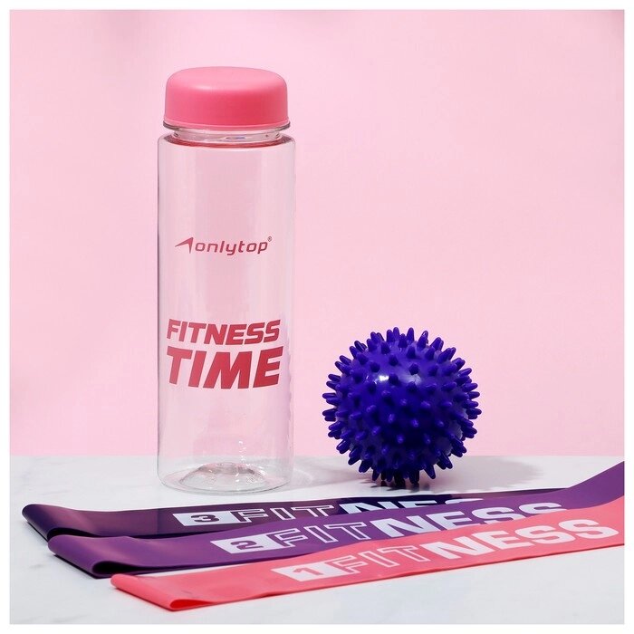 Набор для фитнеса ONLYTOP Dreamfit: 3 фитнес-резинки, бутылка для воды, массажный мяч от компании Интернет - магазин Flap - фото 1
