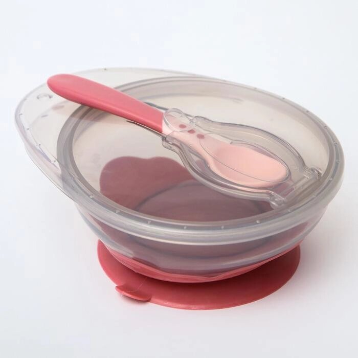 Набор для кормления: миска на присоске, с крышкой + ложка, цвет розовый, 400 мл. от компании Интернет - магазин Flap - фото 1