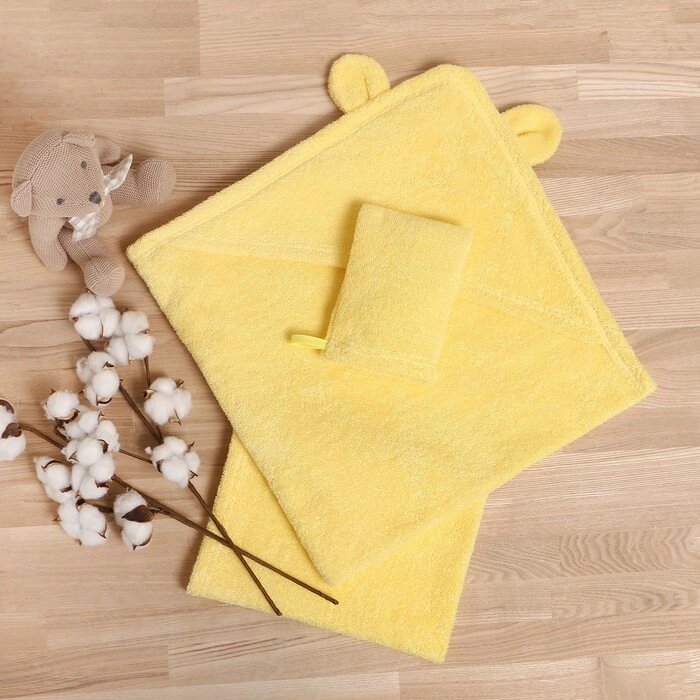 Набор для купания Крошка Я (полотенце-уголок 85*852см, полотенце 40*55см, рукавица) св-желтый от компании Интернет - магазин Flap - фото 1