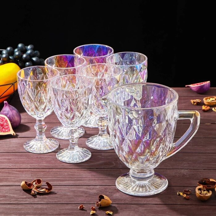 Набор для напитков из стекла «Круиз», 7 предметов: кувшин 1,1 л, 6 бокалов 300 мл, цвет перламутровый от компании Интернет - магазин Flap - фото 1
