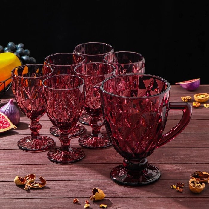 Набор для напитков из стекла «Круиз», 7 предметов: кувшин 1,1 л, 6 бокалов 300 мл, цвет розовый от компании Интернет - магазин Flap - фото 1