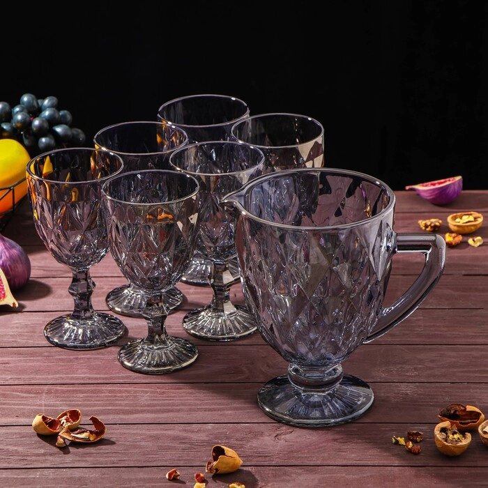 Набор для напитков из стекла «Круиз», 7 предметов: кувшин 1,1 л, 6 бокалов 300 мл, цвет серый от компании Интернет - магазин Flap - фото 1