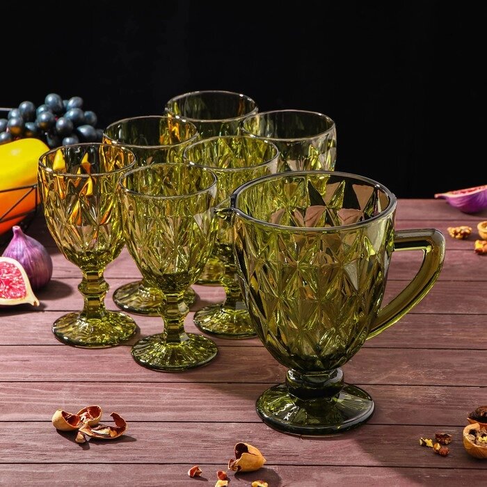 Набор для напитков из стекла «Круиз», 7 предметов: кувшин 1,1 л, 6 бокалов 300 мл, цвет зелёный от компании Интернет - магазин Flap - фото 1