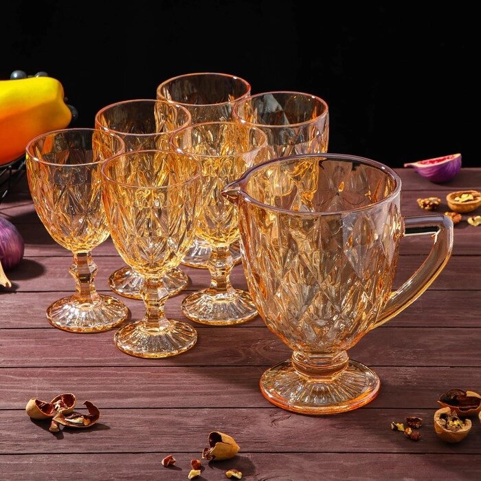 Набор для напитков из стекла «Круиз», 7 предметов: кувшин 1,1 л, 6 бокалов 300 мл, цвет золотой от компании Интернет - магазин Flap - фото 1