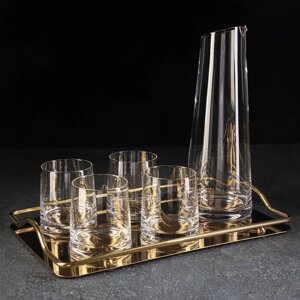 Набор для напитков из стекла Magistro «Гармония», 6 предметов: кувшин 1,1 л, 4 бокала 260 мл, поднос