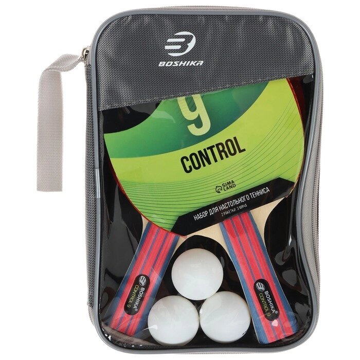 Набор для настольного тенниса BOSHIKA Control 9: 2 ракетки, 3 мяча, губка 1.8 мм, коническая ручка от компании Интернет - магазин Flap - фото 1