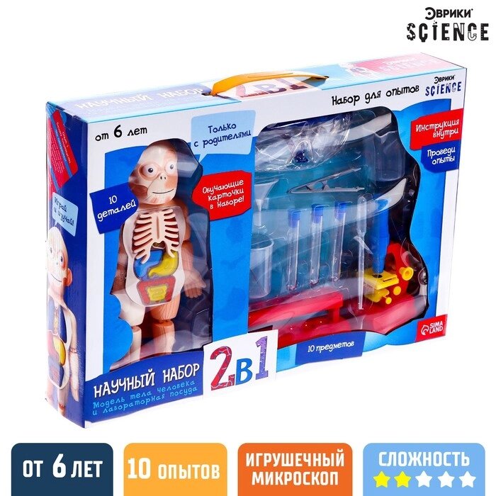Набор для опытов «Научный набор 2В1», модель тела человека и лабораторная посуда от компании Интернет - магазин Flap - фото 1