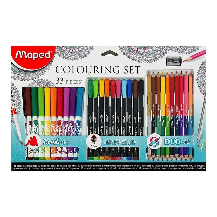 Набор для рисования Maped Color Peps 33 предмета: фломастеры, ручка капилярная, карандаши цветные двусторонние, точилка от компании Интернет - магазин Flap - фото 1