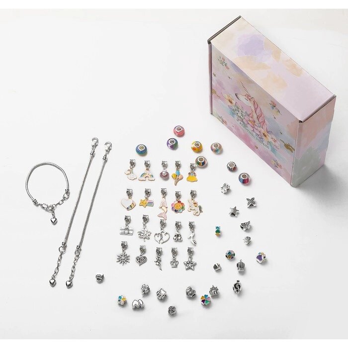 Набор для создания браслетов «Подарок для девочек», единорог, 63 предмета, цветной от компании Интернет - магазин Flap - фото 1