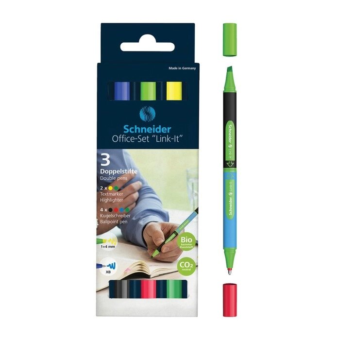 Набор двухсторонний, шариковая ручка + текстовыделитель Schneider "Link-It" 04цв., 1,4мм/4мм, картонная упаковка, от компании Интернет - магазин Flap - фото 1