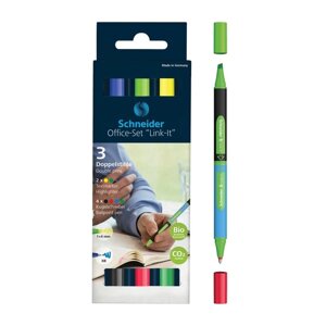 Набор двухсторонний, шариковая ручка + текстовыделитель Schneider "Link-It" 04цв., 1,4мм/4мм, картонная упаковка,