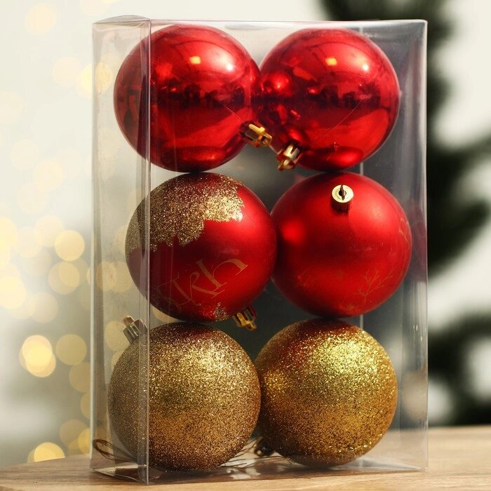 Набор ёлочных шаров «Верь в мечту!», пластик, d-8, 6 шт, красный и золото от компании Интернет - магазин Flap - фото 1