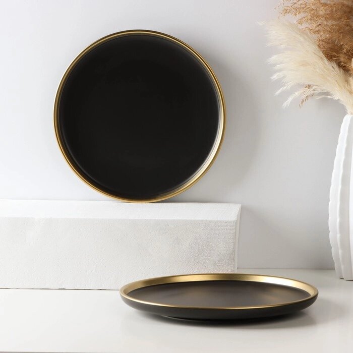 Набор фарфоровых тарелок «Ночь», 2 предмета: d=25,5 см, цвет чёрный от компании Интернет - магазин Flap - фото 1