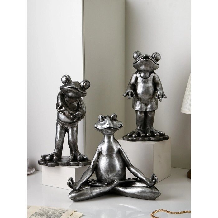 Набор фигур "Лягушки", полистоун, 38 см, серебро, 1 сорт, Иран от компании Интернет - магазин Flap - фото 1