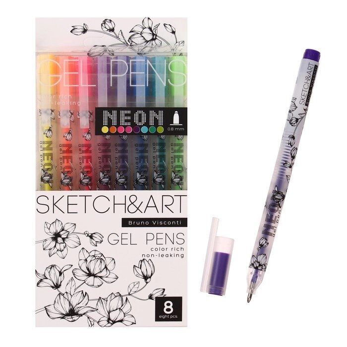 Набор гелевых ручек 8 цветов SKETCH&ART Uni Write. NEON, 0,8 мм от компании Интернет - магазин Flap - фото 1