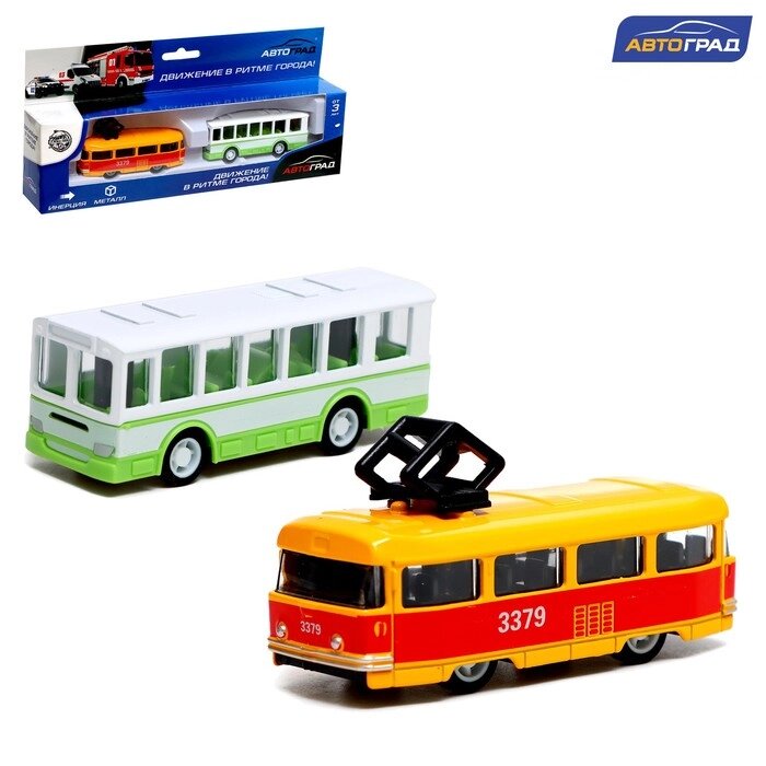 Набор «Городской транспорт», инерционный, металл, трамвай + автобус от компании Интернет - магазин Flap - фото 1