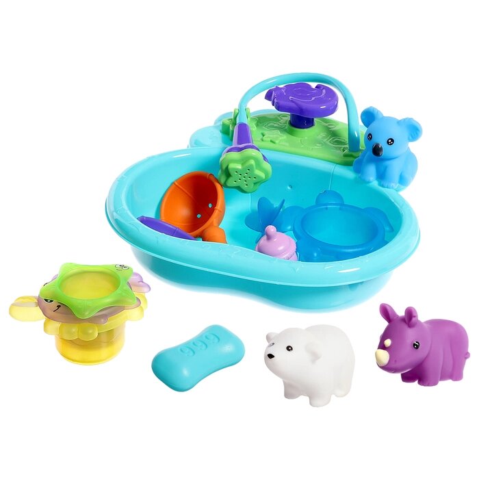 Набор игрушек для купания с ванночкой «Купание зверят», 12 предметов, МИКС от компании Интернет - магазин Flap - фото 1