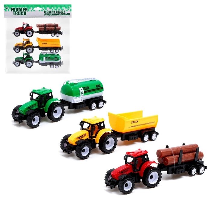 Набор инерционных тракторов «Фермер» с прицепом, 3 штуки от компании Интернет - магазин Flap - фото 1