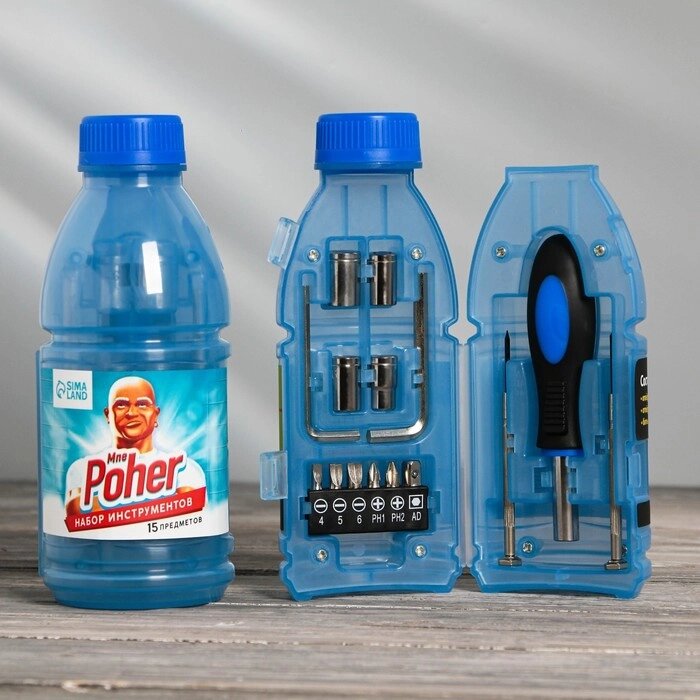Набор инструментов в бутылке Mr Poher, универсальный, 15 предметов от компании Интернет - магазин Flap - фото 1