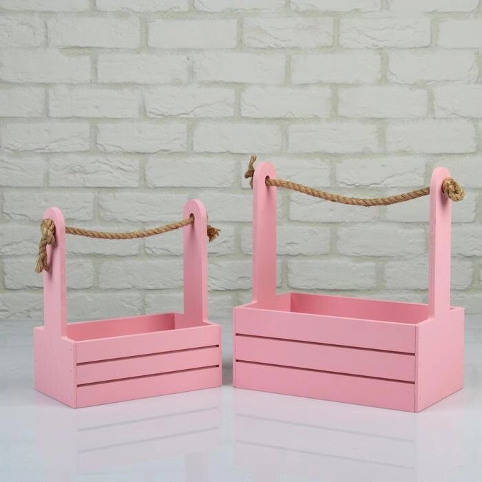 Набор кашпо деревянных 2 в 1 (251530; 211223 см) "Dear", ручка канат, розовый от компании Интернет - магазин Flap - фото 1