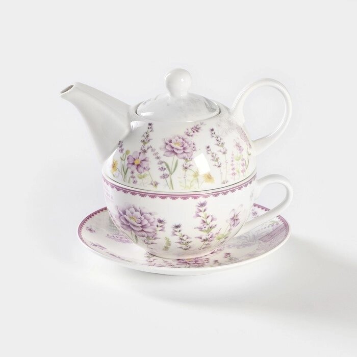Набор керамический чайный «Прованс», 3 предмета: чайник заварочный 370 мл, чашка 300 мл, блюдце d=15 см от компании Интернет - магазин Flap - фото 1