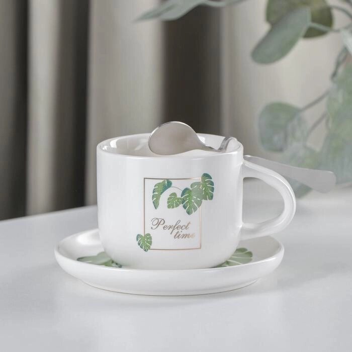 Набор керамический чайный с ложкой «Ботаника», 2 предмета: чашка 200 мл, блюдце, цвет МИКС от компании Интернет - магазин Flap - фото 1