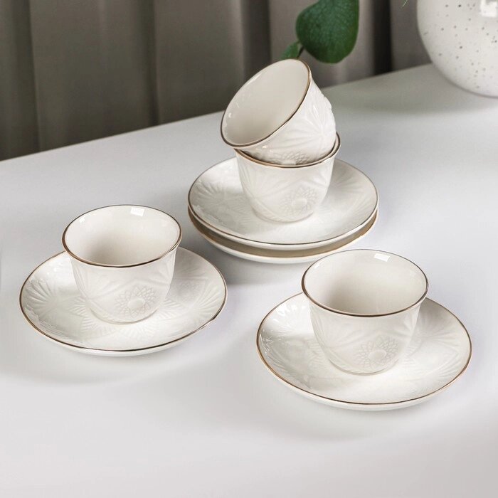 Набор керамический кофейный Coffee, 8 предметов: 4 чашки 70 мл, 4 блюдца, цвет белый от компании Интернет - магазин Flap - фото 1