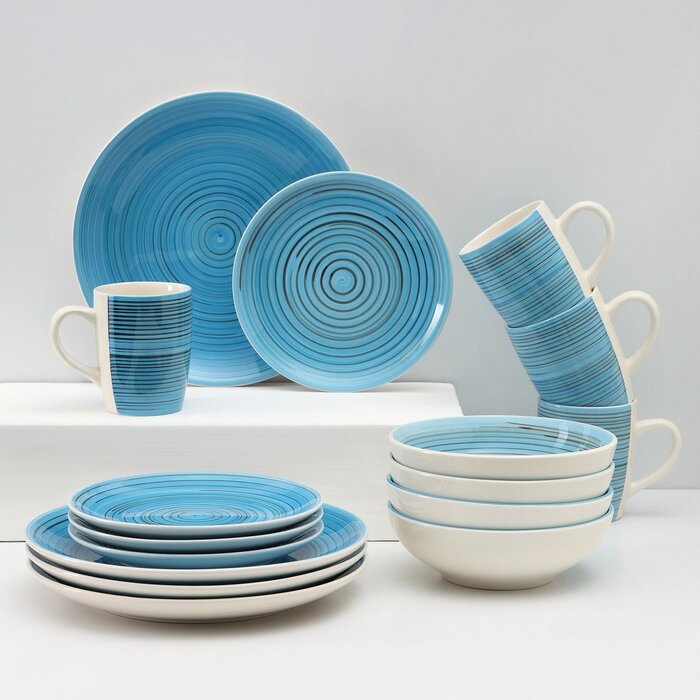 Набор керамической посуды Elrington «Аэрограф. Морской вечер», 16 предметов от компании Интернет - магазин Flap - фото 1