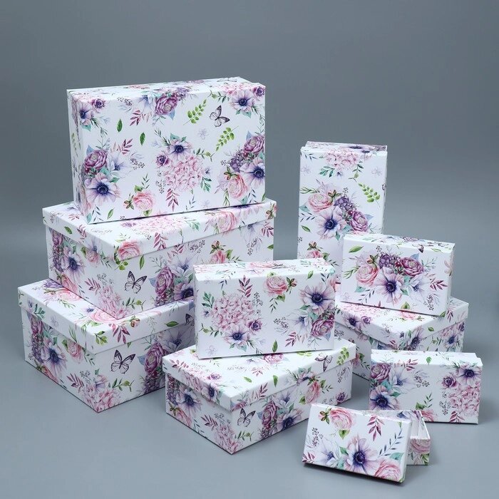 Набор коробок 10 в 1, упаковка подарочная, «Цветы», 12 х 7 х 4 - 32.5 х 20 х 12.5 см от компании Интернет - магазин Flap - фото 1