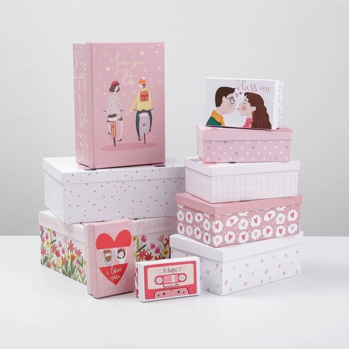 Набор коробок 10 в 1, упаковка подарочная, «LOVE», 12 х 7 х 4 - 32.5 х 20 х 12.5 см от компании Интернет - магазин Flap - фото 1