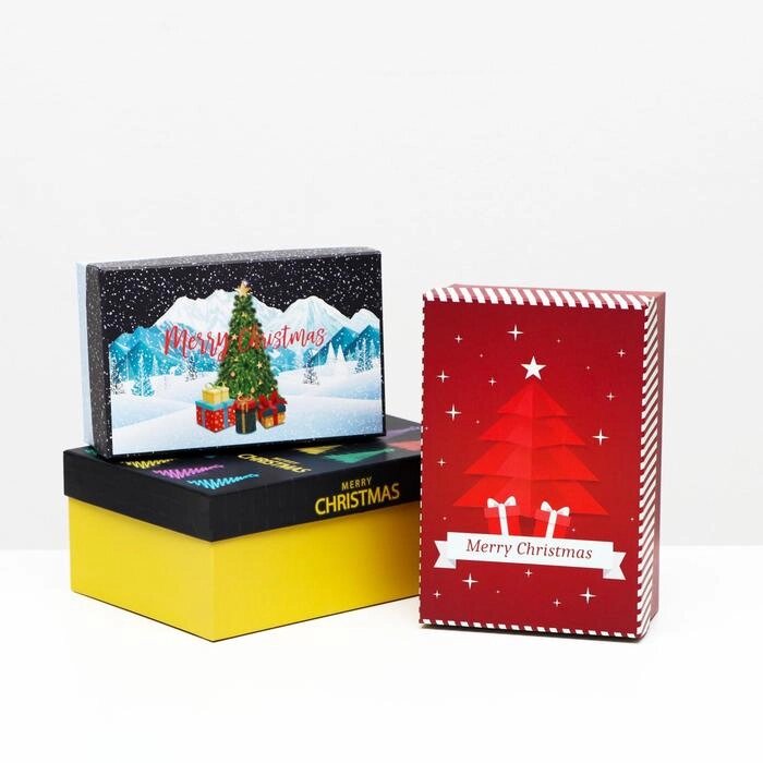 Набор коробок 3 в 1 Merry christmas, 23 х 16 х 9,5 - 19 х 12 х 6,5 см от компании Интернет - магазин Flap - фото 1