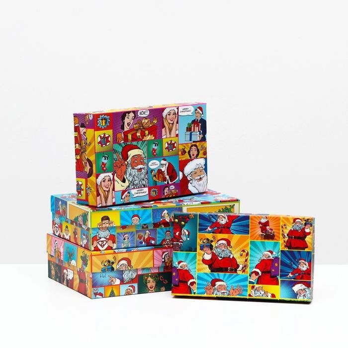 Набор коробок 4 в 1 "Рop-art новогодний 1", 30 х 20 х 8 - 24 х 14 х 5 см от компании Интернет - магазин Flap - фото 1